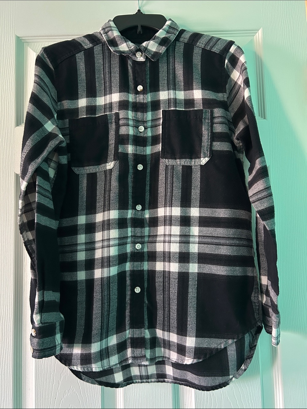 Mossimo Supply Co. Black and White Plaid Boyfriend Fit Flannel Button Up Size S